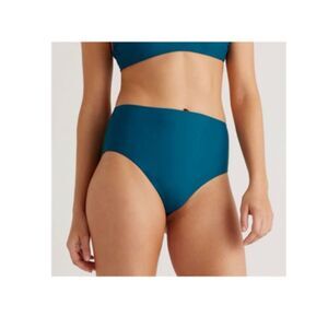 Quince Italian High-Rise Bikini Bottom Medium Teal Full Coverage NWT